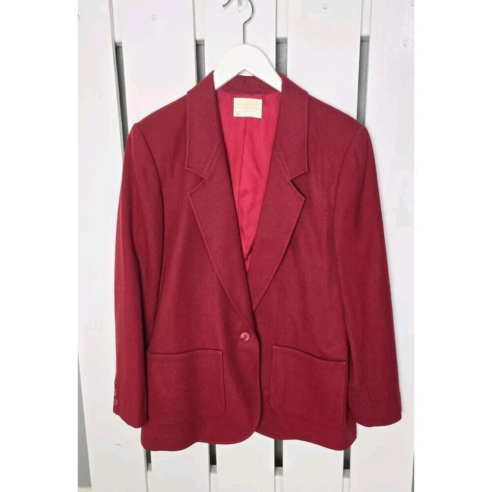 Pendleton Women Red Wool Blazer  Jacket Academia Dark Red Single Button 14 L USA